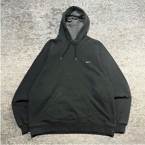 Vintage Nike Hoodie Mens XL Black Mini Swoosh Y2K Sportswear Pullover Sweatshirt